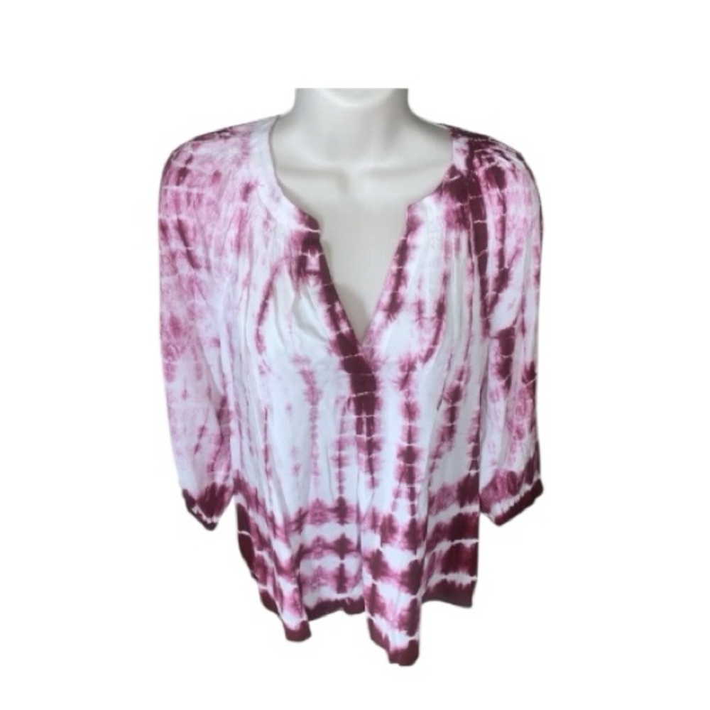 Crown & Ivy Plum Tie Dye Peasant Top sz XL